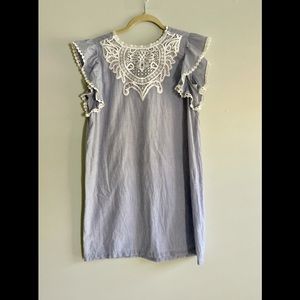 LOFT Blue and White Lace Trim Dress